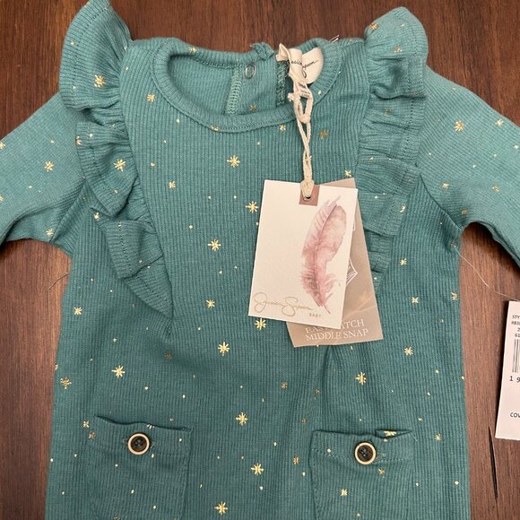 NWT Jessica Simpson Green Romper w/Gold Stars Size 3-6 Months - Picture 3 of 14